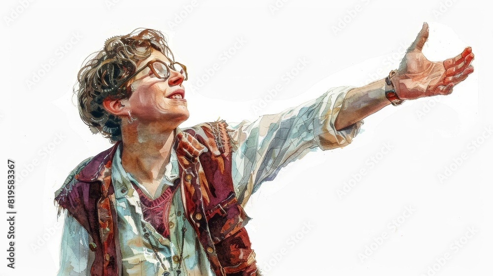 Fototapeta premium A storyteller captivates audiences with hand gestures, crafting visual tales.