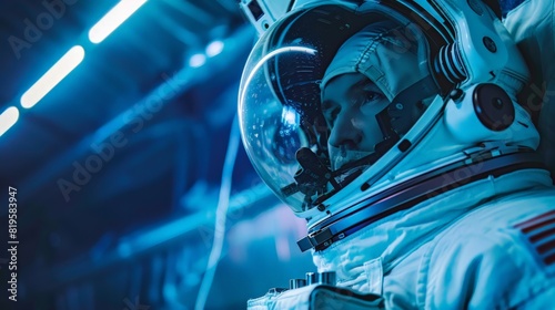 Astronaut in Space Suit Against Futuristic Backdrop photo
