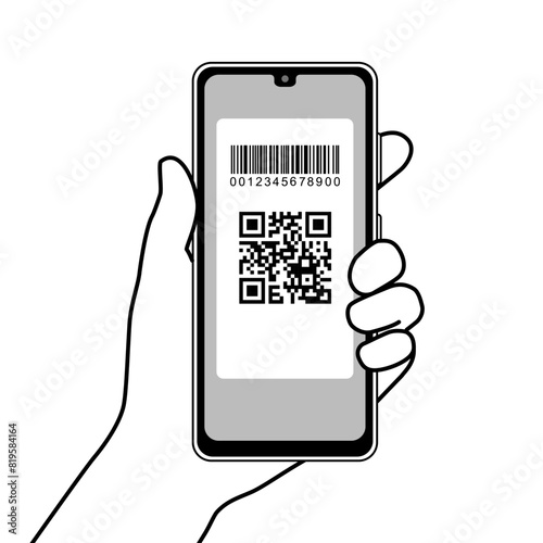 QRコードとバーコードが表示されたスマホ
