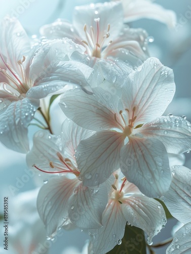 A close up of a bunch of flowers with water droplets on them. Generative AI.