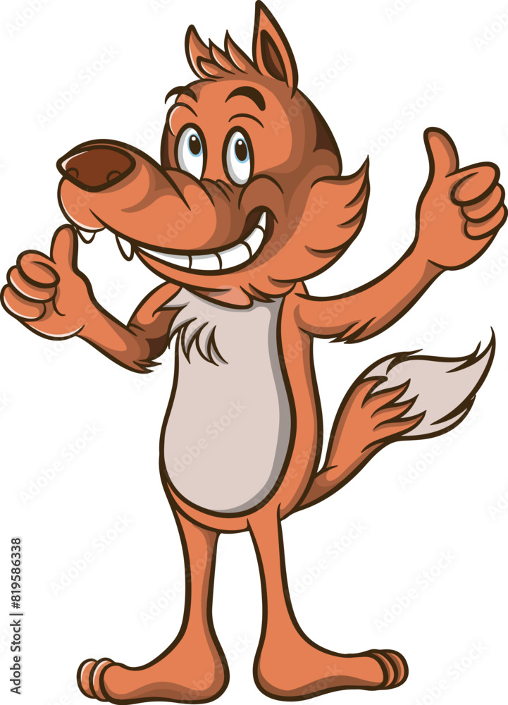 Fototapeta premium cute wolf cartoon illustration design giving two thumbs up while smiling.eps