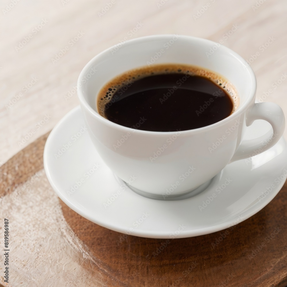 Cup of coffee on wooden table. Selective focus. Shallow depth of field. AI generated Cup of coffee on wooden table. Selective focus. Shallow depth of field. AI generated