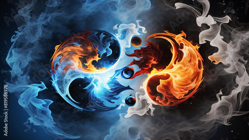 flames shaped in a yin yang symbol.