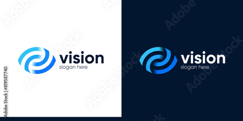 Eye tech logo design. Global vision logotype design graphic symbol icon vector.