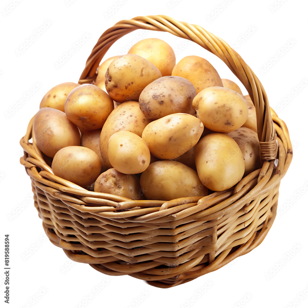 potatoes in a basket on transparent background potatoes in a basket on transparent background