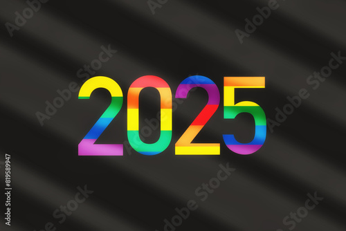 2025 colorful rainbow lgbtq on black background. LGBT equality happy new year concept and diversity freedom idea