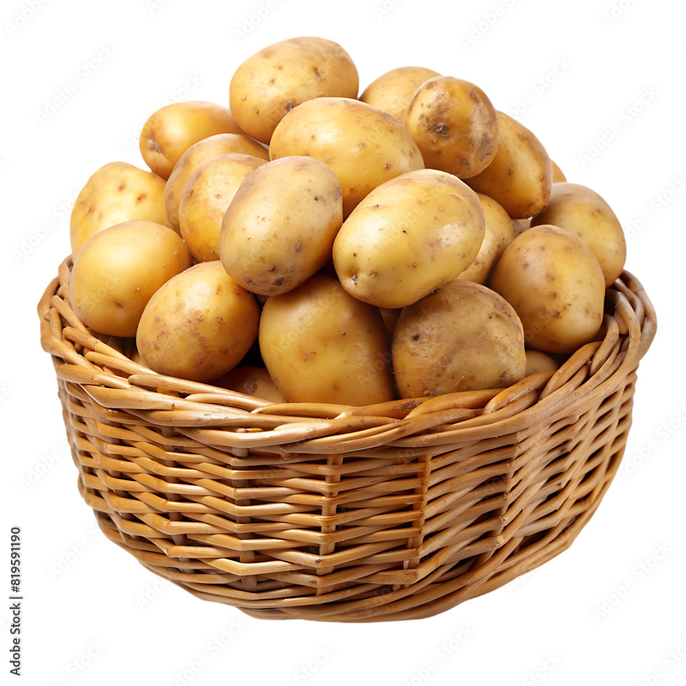 potatoes in a basket on transparent background potatoes in a basket on transparent background