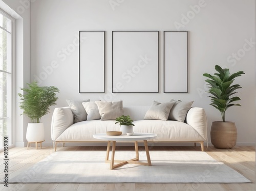 mock up frame in home interior background, white room with minimal decor