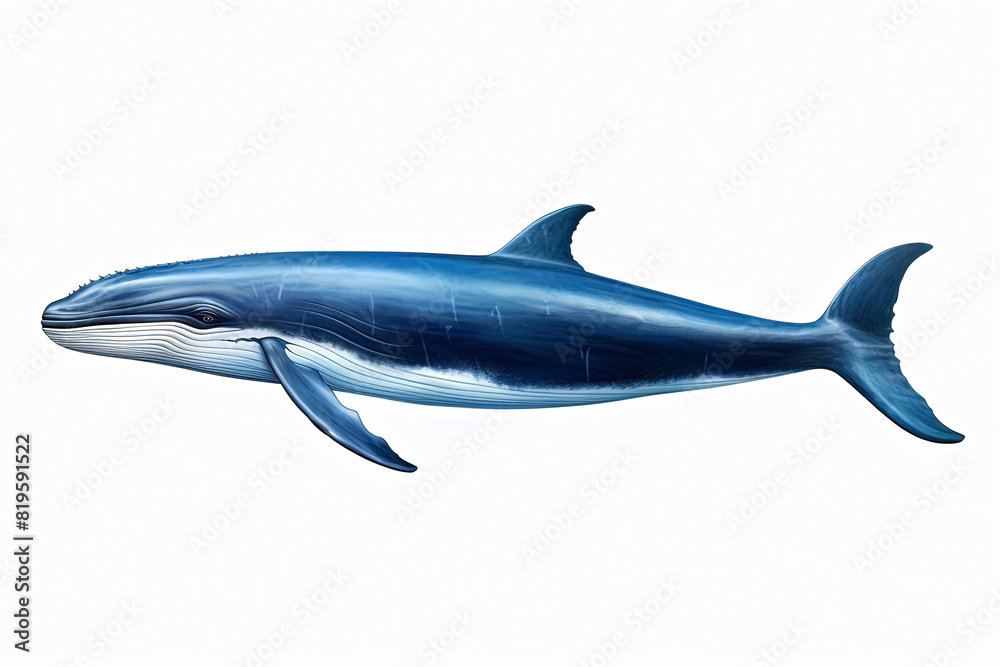 Fototapeta premium Blue whale on white background. Generative Ai