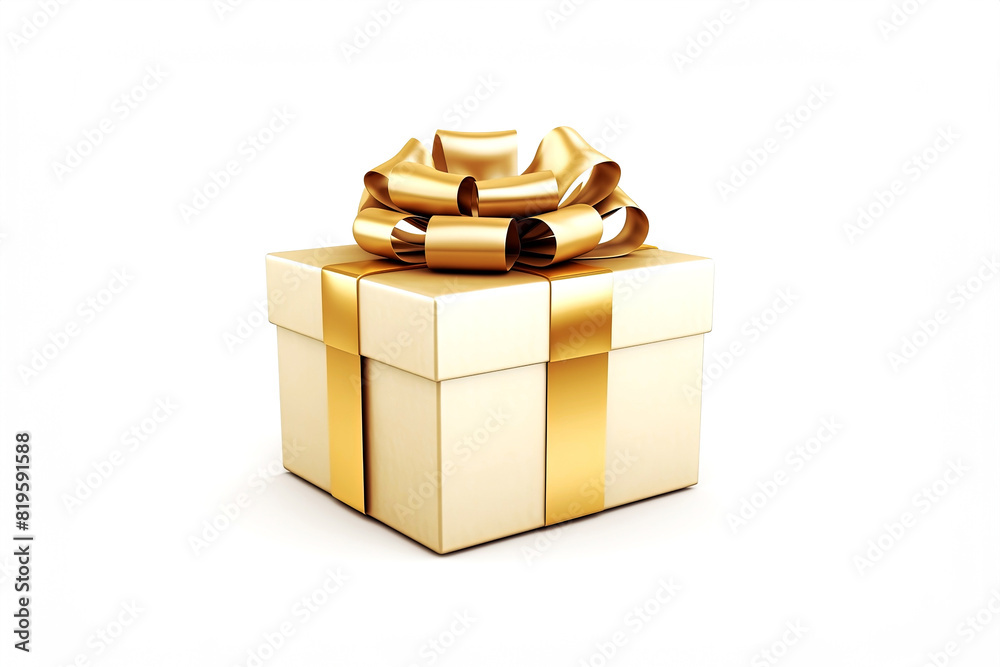 Gift box with golden bow on white background. Generative Ai Gift box with golden bow on white background. Generative Ai