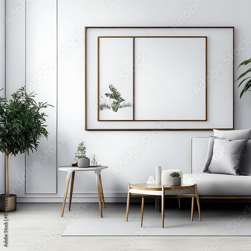 Frame mockup  Living room wall poster mockup. Interior mockup with house background. Modern interior design. 3D render 