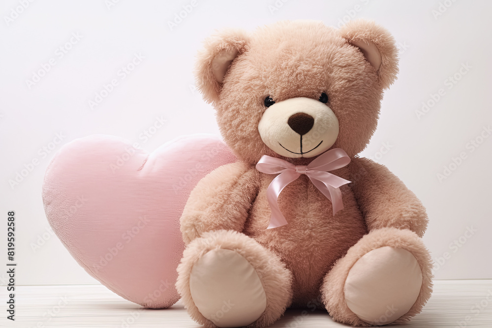 Fototapeta premium cute bear with pink heart. Generative Ai