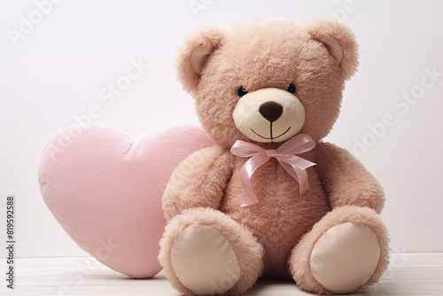 cute bear with pink heart. Generative Ai © Alexandra
