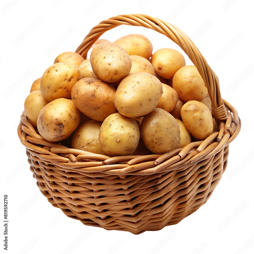 potatoes in a basket on transparent background potatoes in a basket on transparent background