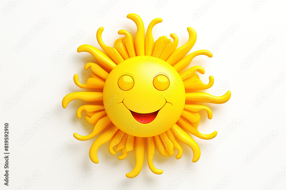 cartoon smiling sun on white background. Generative Ai