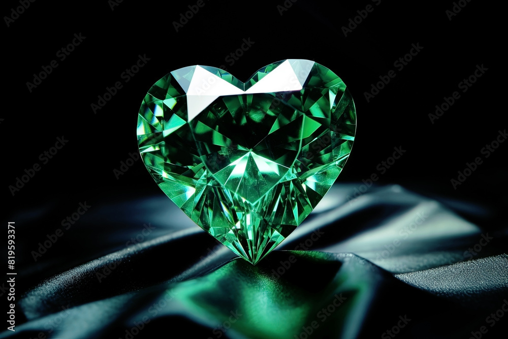 Green sapphire heart on a black background. Shallow depth of field. Generative Ai Green sapphire heart on a black background. Shallow depth of field. Generative Ai