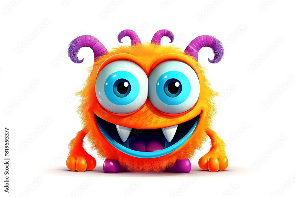 Funny cartoon monster. Halloween monster with horns. Generative Ai