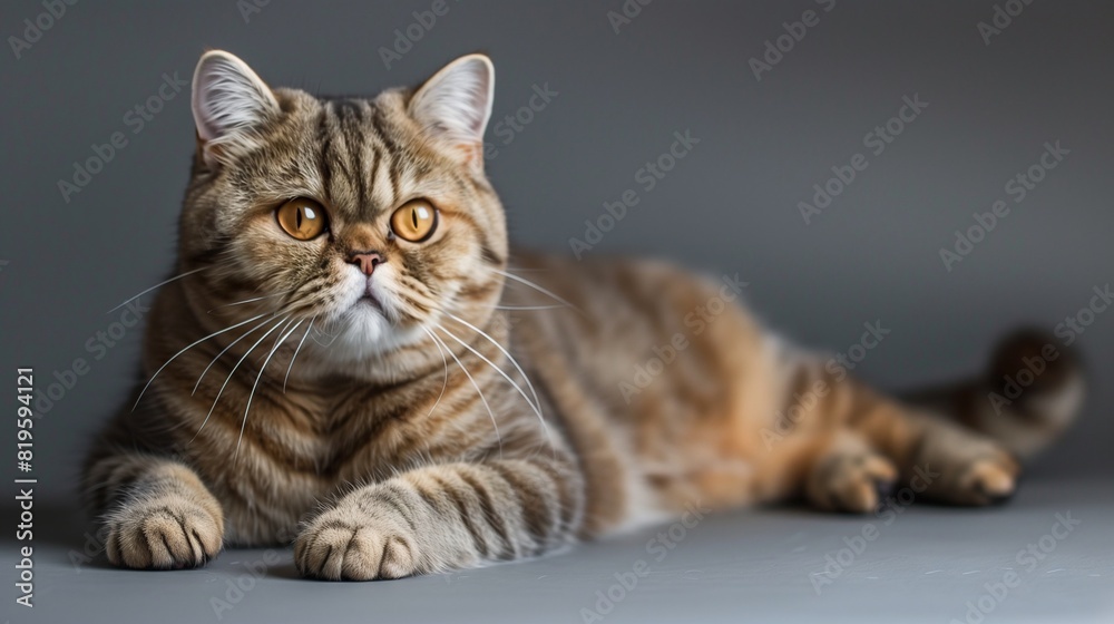 Cool Exotic Shorthair Cat Resting on Plain Background, Ideal for Adding Text Cool Exotic Shorthair Cat Resting on Plain Background, Ideal for Adding Text