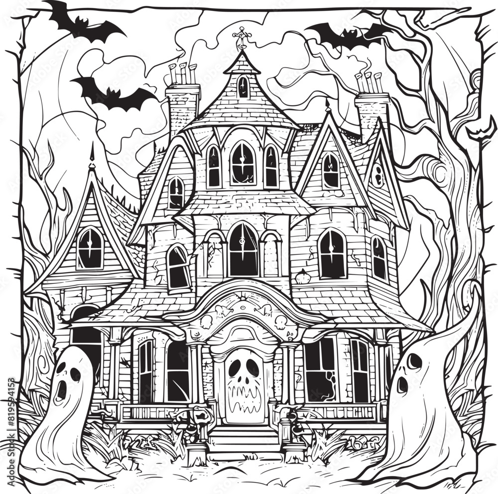Halloween landscape kids coloring page Halloween landscape kids coloring page