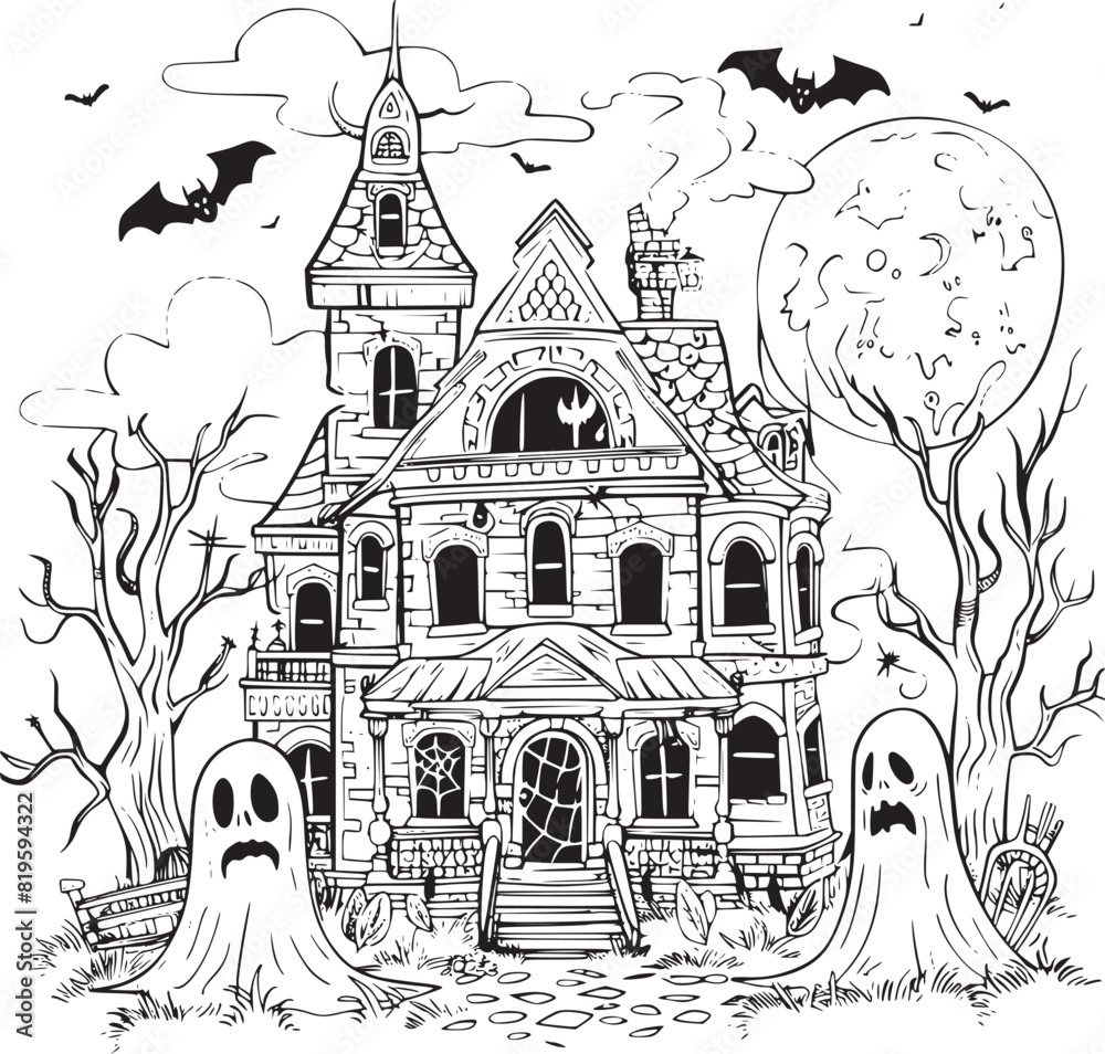 Halloween landscape kids coloring page Halloween landscape kids coloring page
