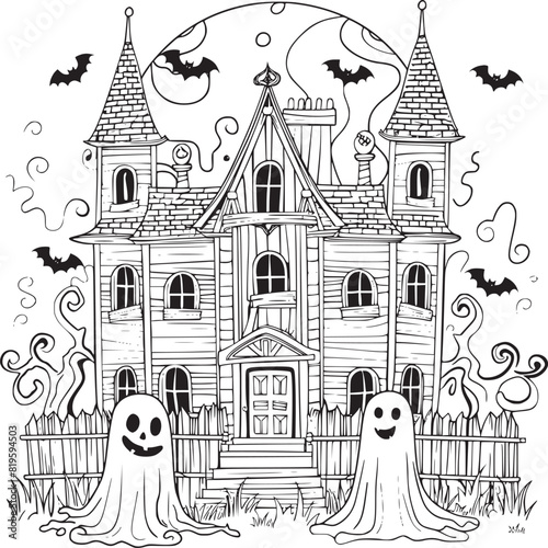 Halloween landscape kids coloring page
