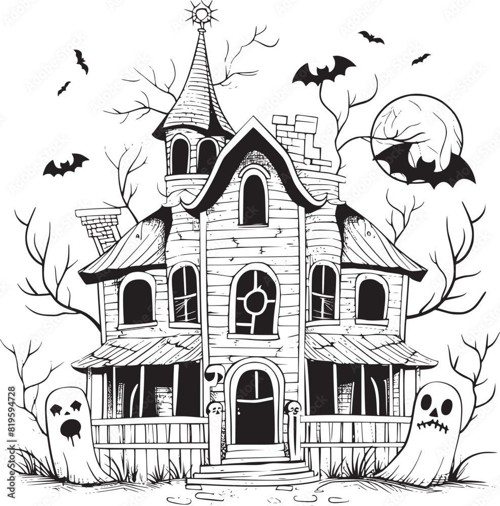 Fototapeta premium Halloween landscape kids coloring page