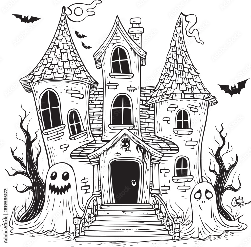 Fototapeta premium Halloween landscape kids coloring page