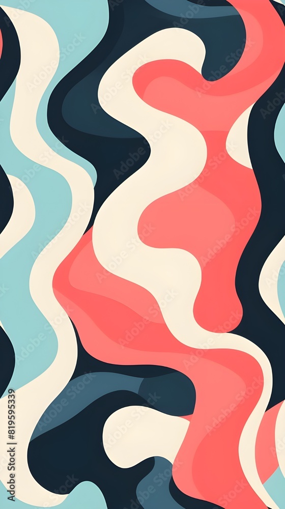 wavy wiggly line pattern of dark blue, light blue and pink colors