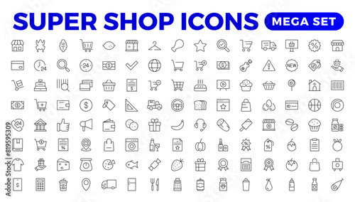 E-Commerce set of web icons in line style. Online shopping icons for web and mobile app. Business, mobile shop, digital marketing, bank card, gifts, sale, delivery. Vector illustration