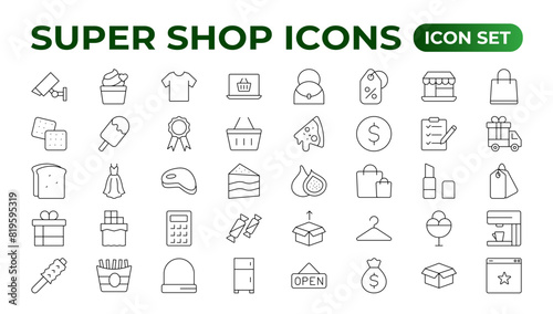 E-Commerce set of web icons in line style. Online shopping icons for web and mobile app. Business, mobile shop, digital marketing, bank card, gifts, sale, delivery. Vector illustration