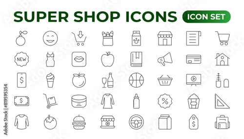 E-Commerce set of web icons in line style. Online shopping icons for web and mobile app. Business, mobile shop, digital marketing, bank card, gifts, sale, delivery. Vector illustration