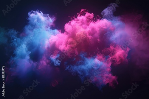 3d render of colorful smoke cloud, pink and blue color, dark background, cinema4D, hyper detailed, high resolution, volumetric light, photo