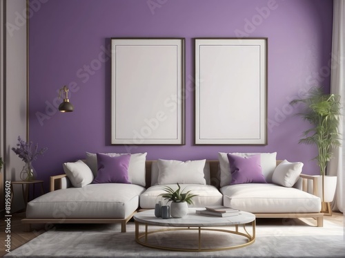 mockup posters frame gallery at home  Violet luxury interior