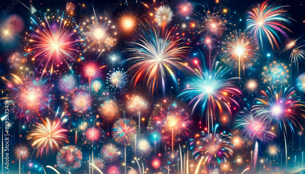 A vibrant display of fireworks against a night sky, illustrating a celebration concept. Generative AI A vibrant display of fireworks against a night sky, illustrating a celebration concept. Generative AI
