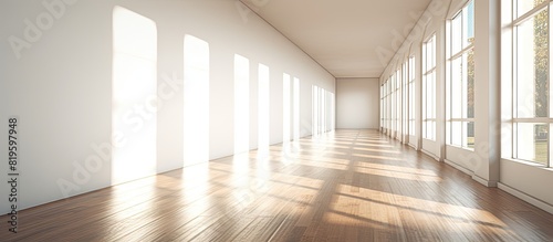 Empty room with wooden floor and large windows