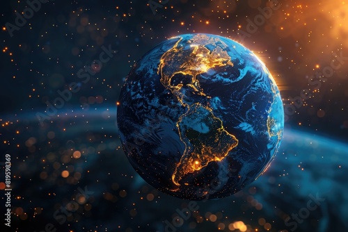 3d render of earth globe with glowing lights and citys, isolated on dark background, digital world concept #819598369