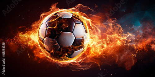 A close up of the soccer ball in the flame of fire .