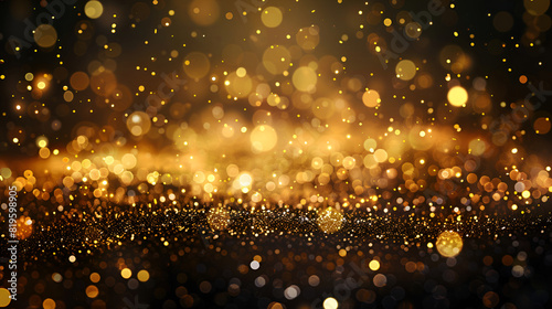 glitter vintage lights background, Golden particles and sprinkles add festive flair, Golden blurred bokeh lights on black background, Glitter sparkle stars for celebrate