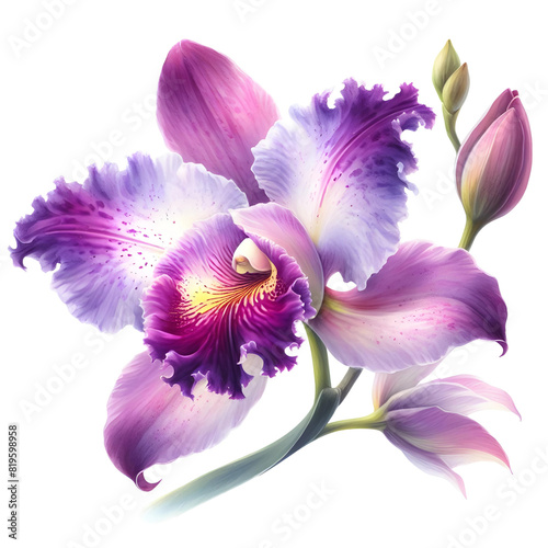 Purple cattleya flowers on white background,