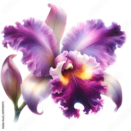 Purple cattleya flowers on white background,