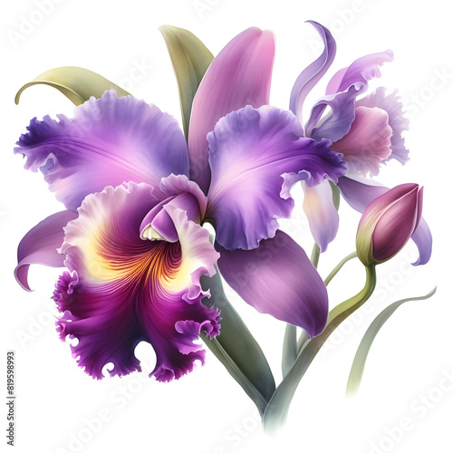 Purple cattleya flowers on white background,