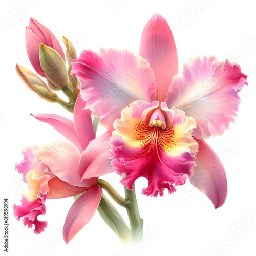 Pink cattleya flowers on white background,
