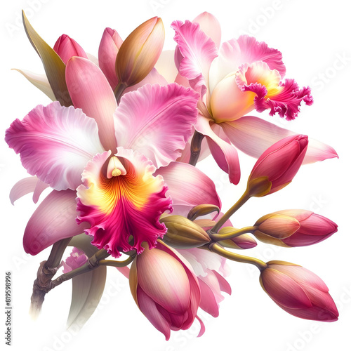 Pink cattleya flowers on white background,