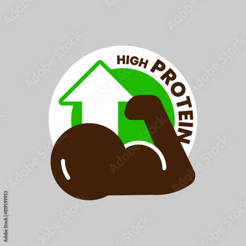 arm muscle logo. high protein label illustration flat design icon
