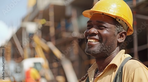Smiling construction worker at work photo