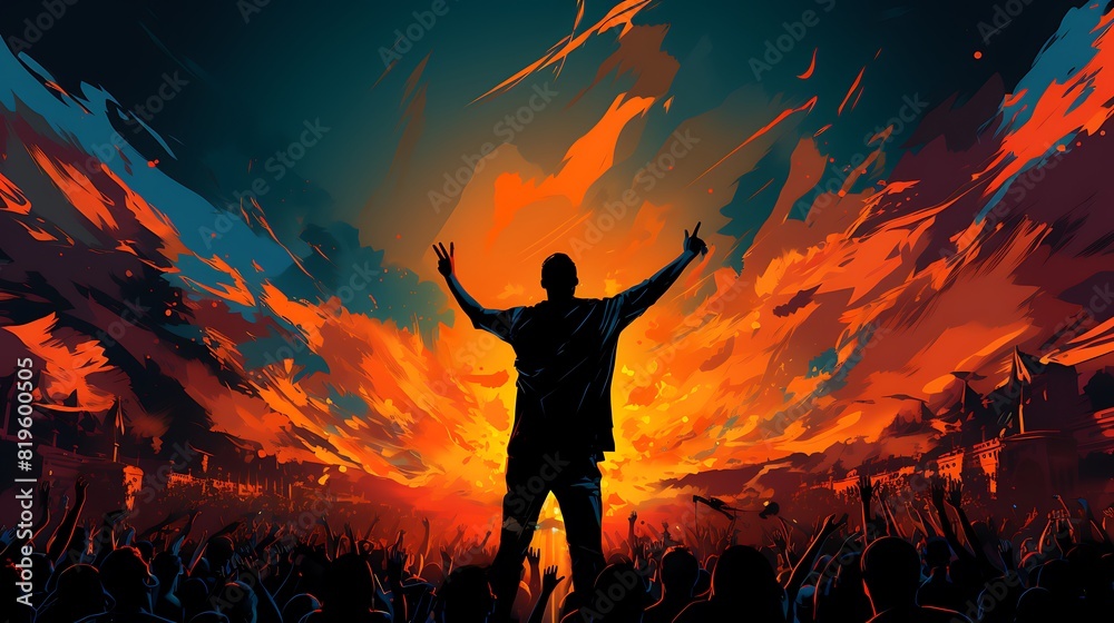 silhouette of a singer at a concert on stage, vector illustration silhouette of a singer at a concert on stage, vector illustration