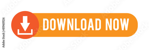 Orange download button with download icon isolated on white background
