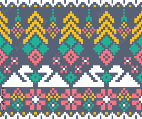 Cross-stitch fabric pattern for textile design. Clothing, background pattern. 