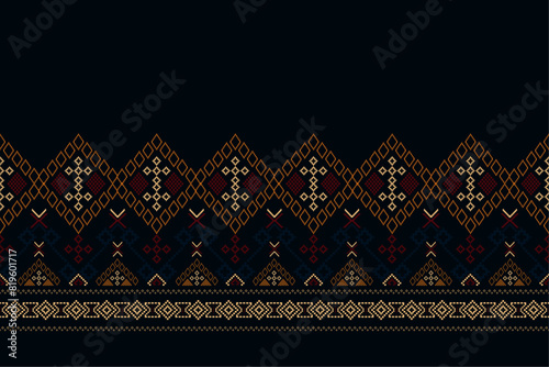 The Ethnic pixel patterns art design geometric aztec batik fabric knitting cloth handmade background. Idian clothes textiles seamless Pixel art vector.