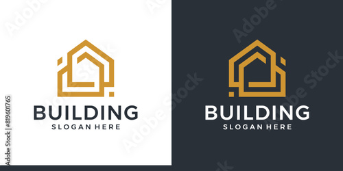 Modern house real estate logo design template. Home building with a line style model graphic design icon symbol vector
